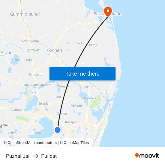 Puzhal Jail to Pulicat map