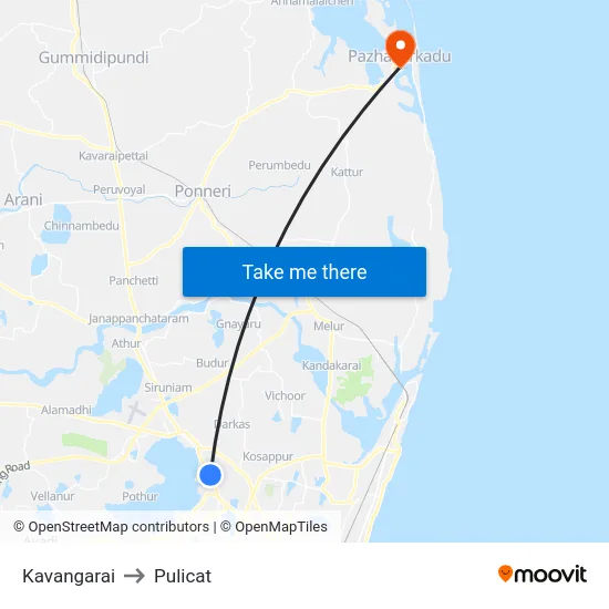 Kavangarai to Pulicat map