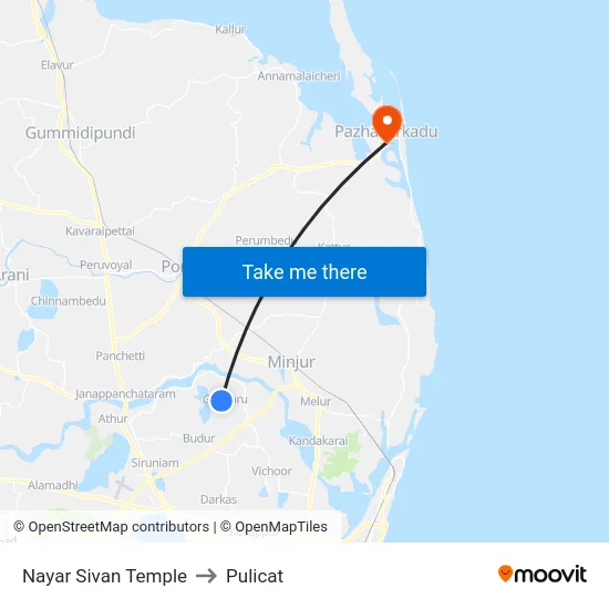 Nayar Sivan Temple to Pulicat map