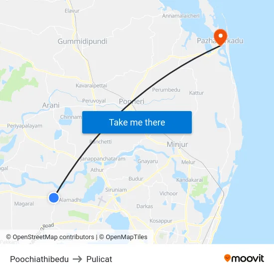 Poochiathibedu to Pulicat map