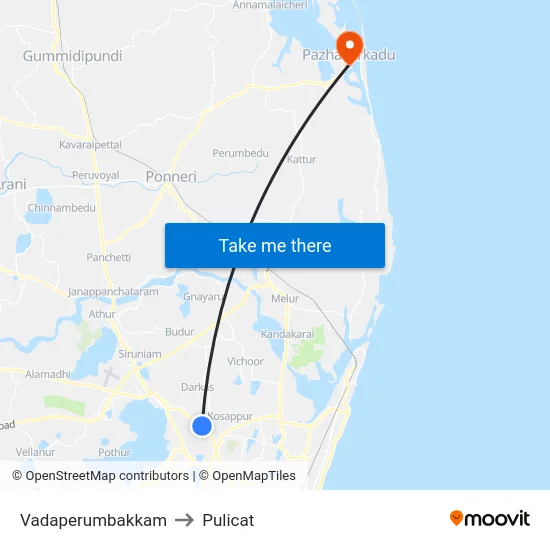 Vadaperumbakkam to Pulicat map