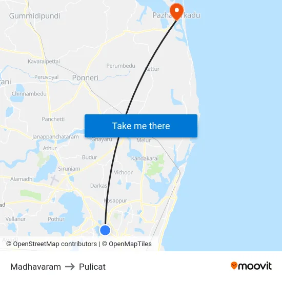 Madhavaram to Pulicat map