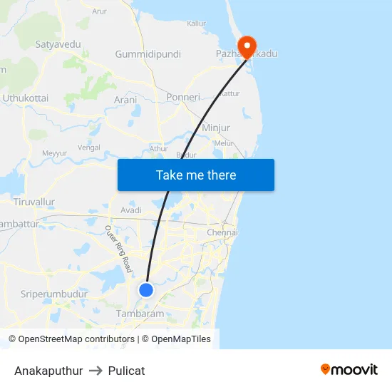 Anakaputhur to Pulicat map