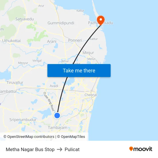 Metha Nagar Bus Stop to Pulicat map