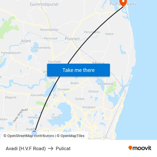 Avadi (H.V.F Road) to Pulicat map