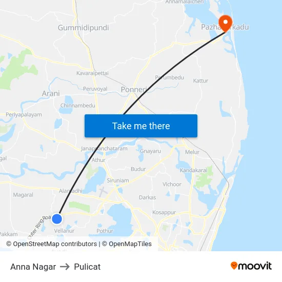 Anna Nagar to Pulicat map