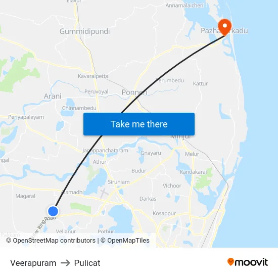 Veerapuram to Pulicat map