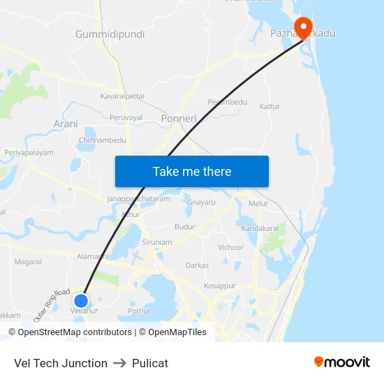Vel Tech Junction to Pulicat map