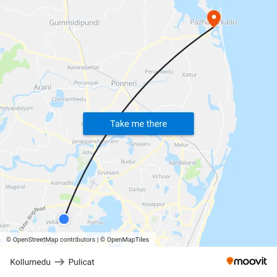 Kollumedu to Pulicat map