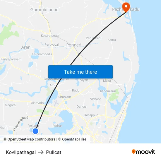 Kovilpathagai to Pulicat map