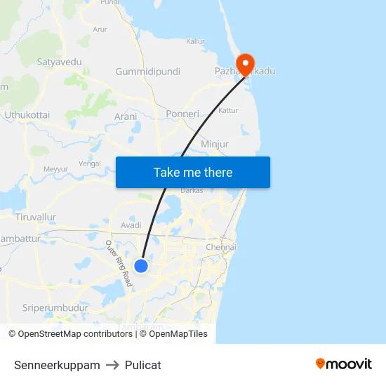 Senneerkuppam to Pulicat map