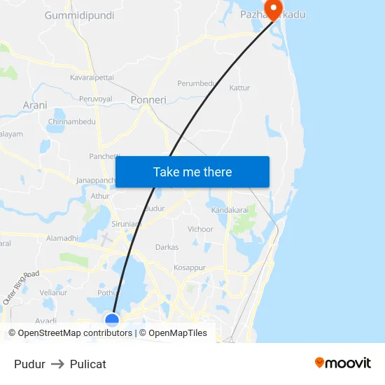 Pudur to Pulicat map