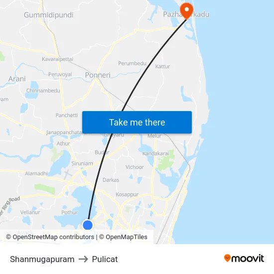 Shanmugapuram to Pulicat map