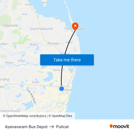 Ayanavaram Bus Depot to Pulicat map