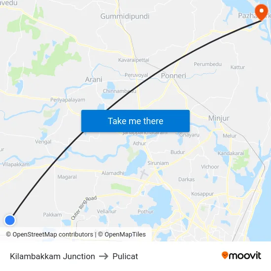 Kilambakkam Junction to Pulicat map