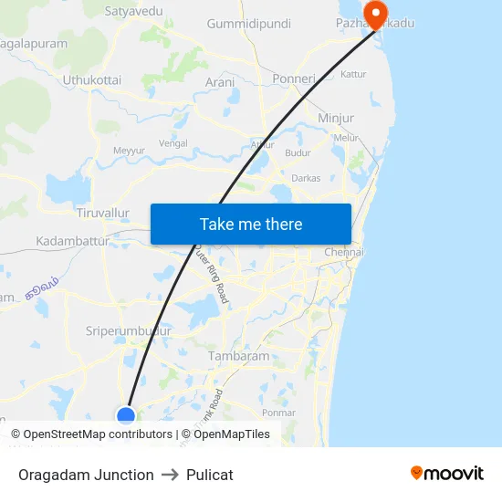 Oragadam Junction to Pulicat map