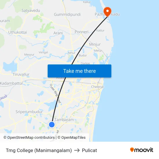 Tmg College (Manimangalam) to Pulicat map