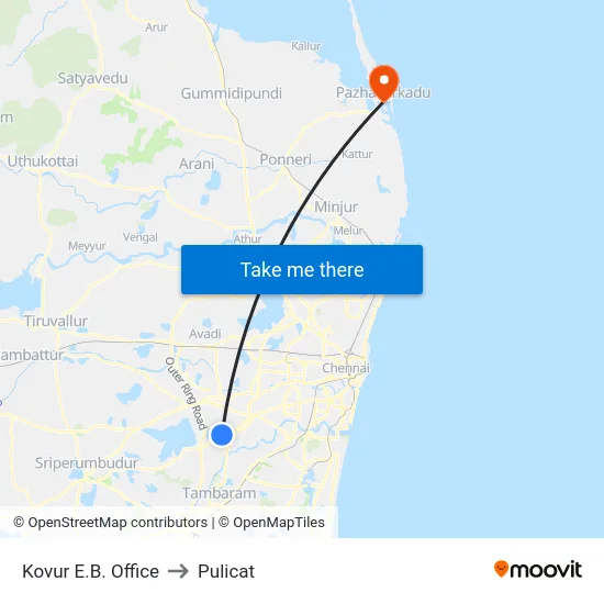 Kovur E.B. Office to Pulicat map