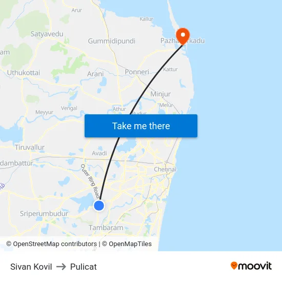 Sivan Kovil to Pulicat map