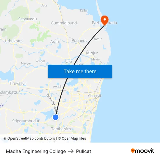 Madha Engineering College to Pulicat map