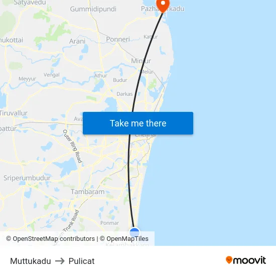 Muttukadu to Pulicat map