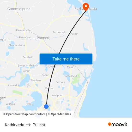 Kathirvedu to Pulicat map