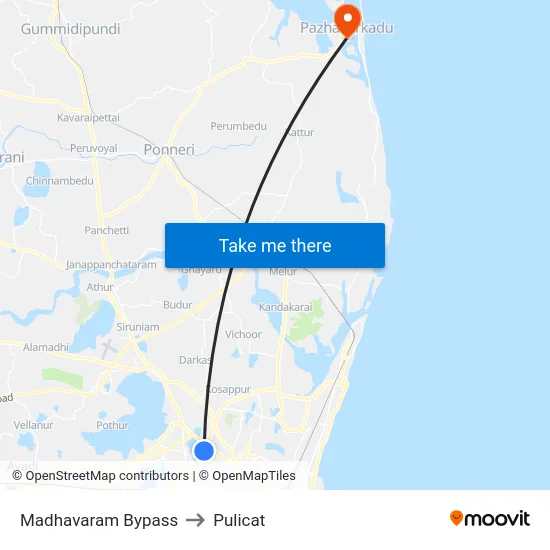 Madhavaram Bypass to Pulicat map