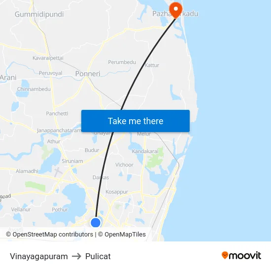 Vinayagapuram to Pulicat map