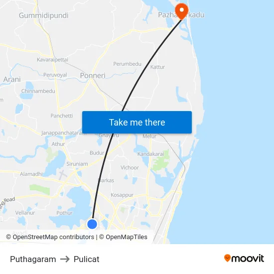 Puthagaram to Pulicat map