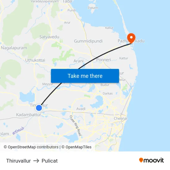 Thiruvallur to Pulicat map