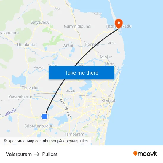 Valarpuram to Pulicat map