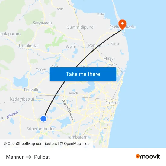 Mannur to Pulicat map