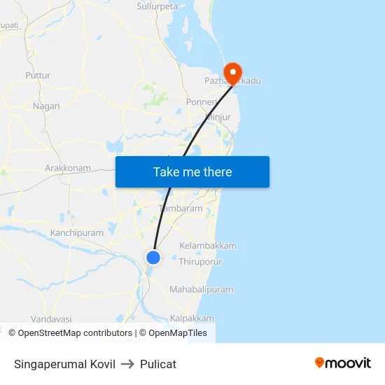 Singaperumal Kovil to Pulicat map