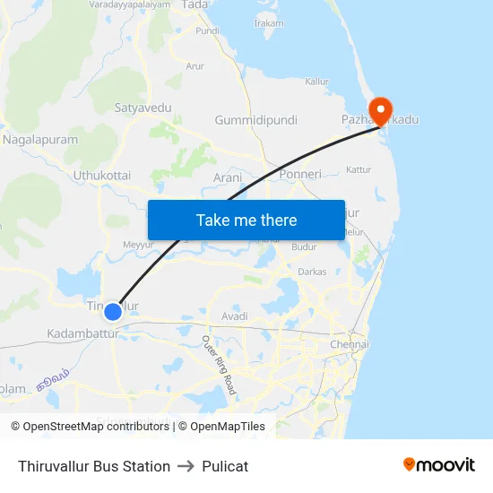 Thiruvallur Bus Station to Pulicat map