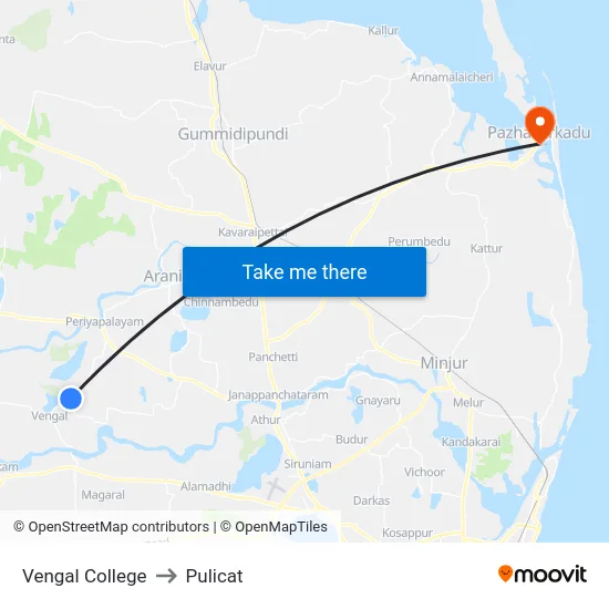 Vengal College to Pulicat map