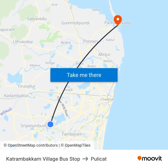 Katrambakkam Village Bus Stop to Pulicat map