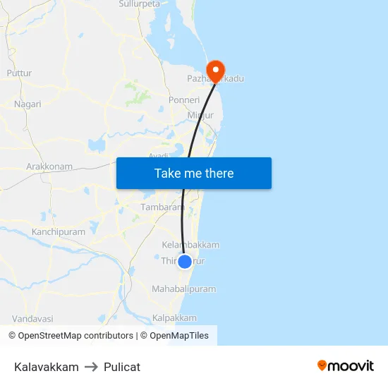 Kalavakkam to Pulicat map