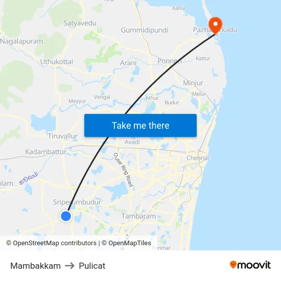 Mambakkam to Pulicat map