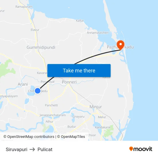 Siruvapuri to Pulicat map
