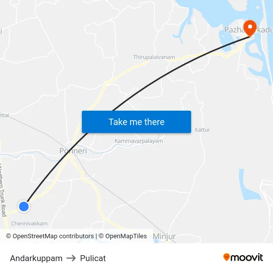 Andarkuppam to Pulicat map