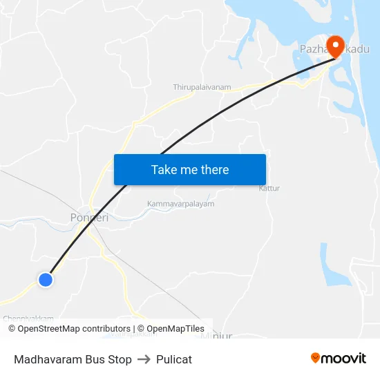 Madhavaram Bus Stop to Pulicat map