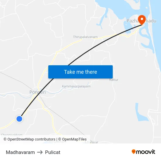 Madhavaram to Pulicat map