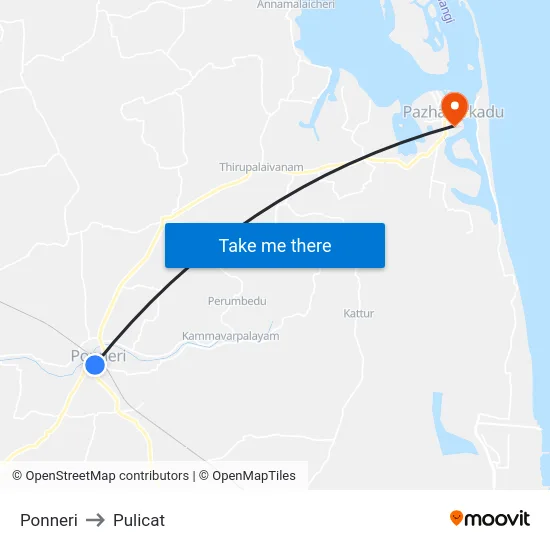 Ponneri to Pulicat map