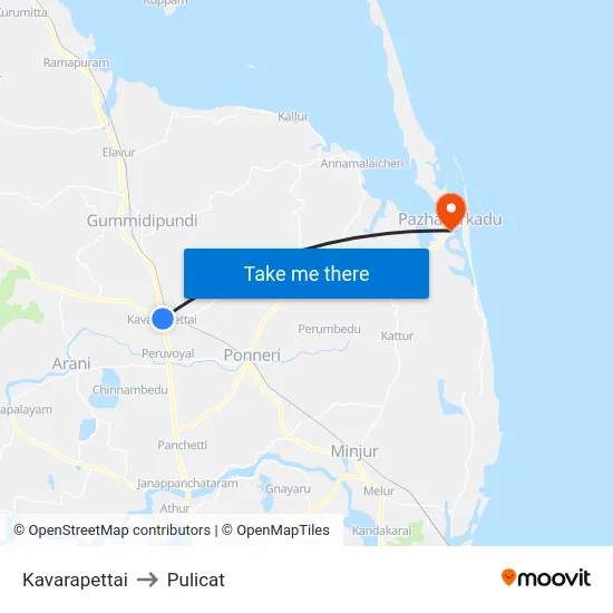 Kavarapettai to Pulicat map
