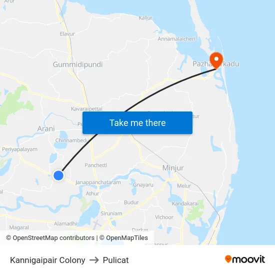 Kannigaipair Colony to Pulicat map