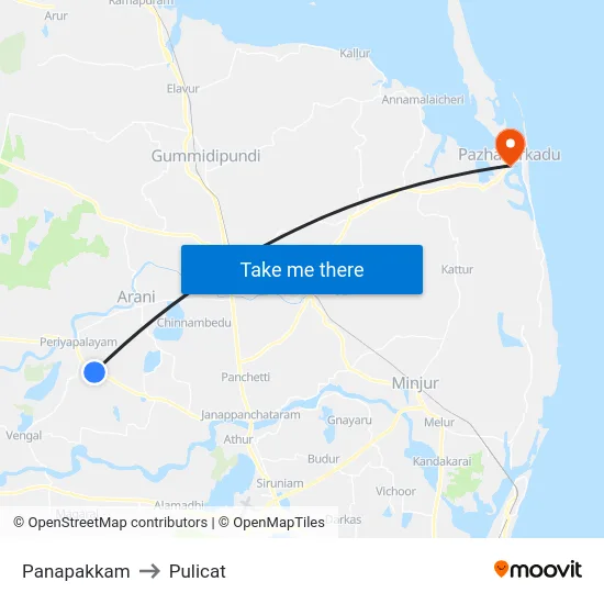 Panapakkam to Pulicat map
