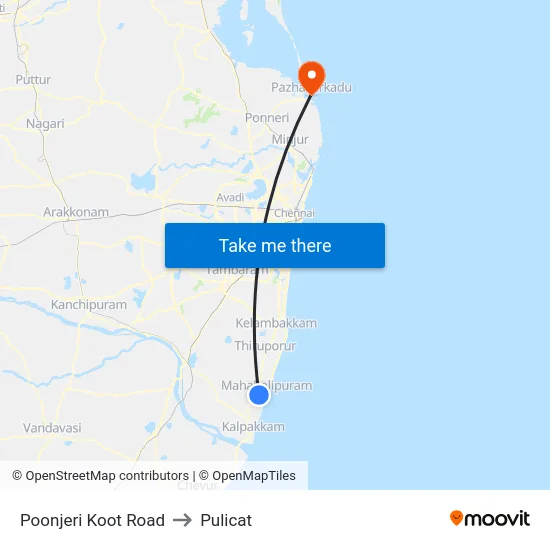 Poonjeri Koot Road to Pulicat map