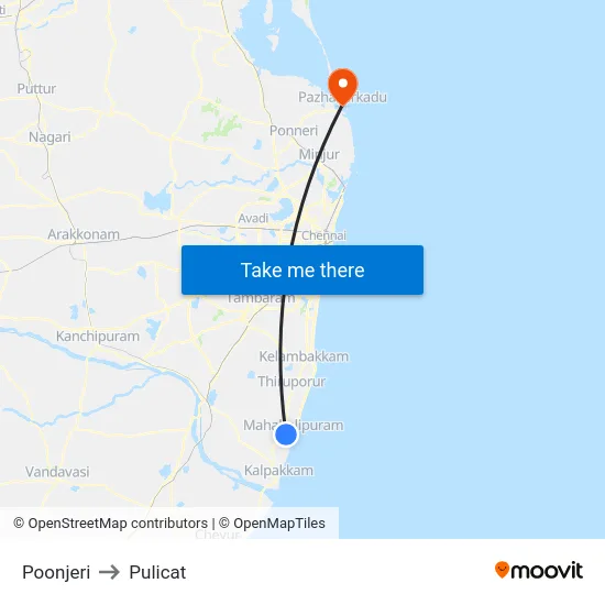 Poonjeri to Pulicat map