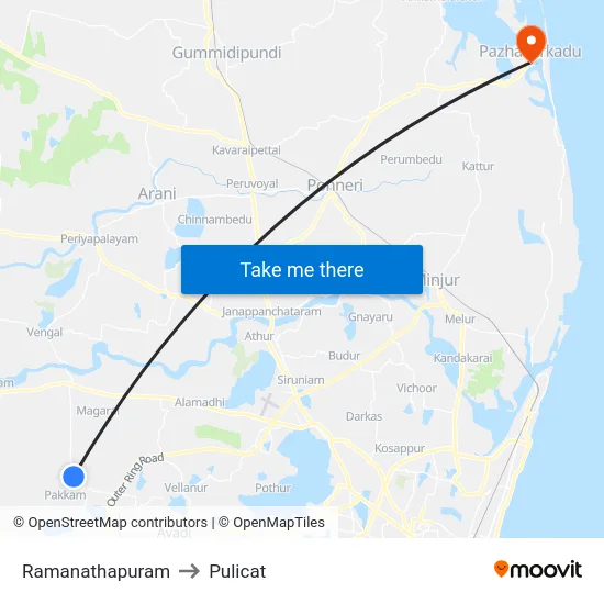 Ramanathapuram to Pulicat map
