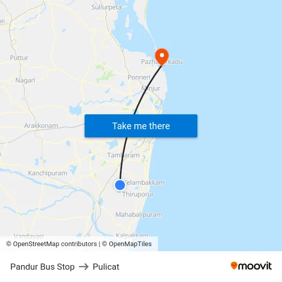 Pandur Bus Stop to Pulicat map